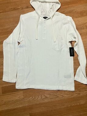 Kenneth Cole White Waffle-Knit Hooded Henley